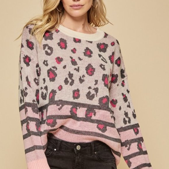 Pink Leopard Print Sweater NWT - Picture 2 of 5